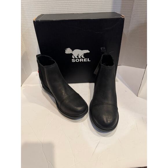 SOREL Women's Evie  Zip Waterproof Leather Bootie in Black/6.5 black new - Picture 3 of 6